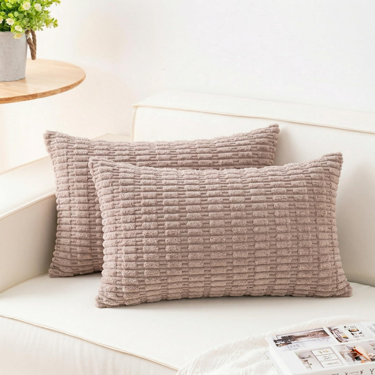 Pack of 2 Corduroy Decorative Throw Pillow Covers 18x18 Inch, Cream White