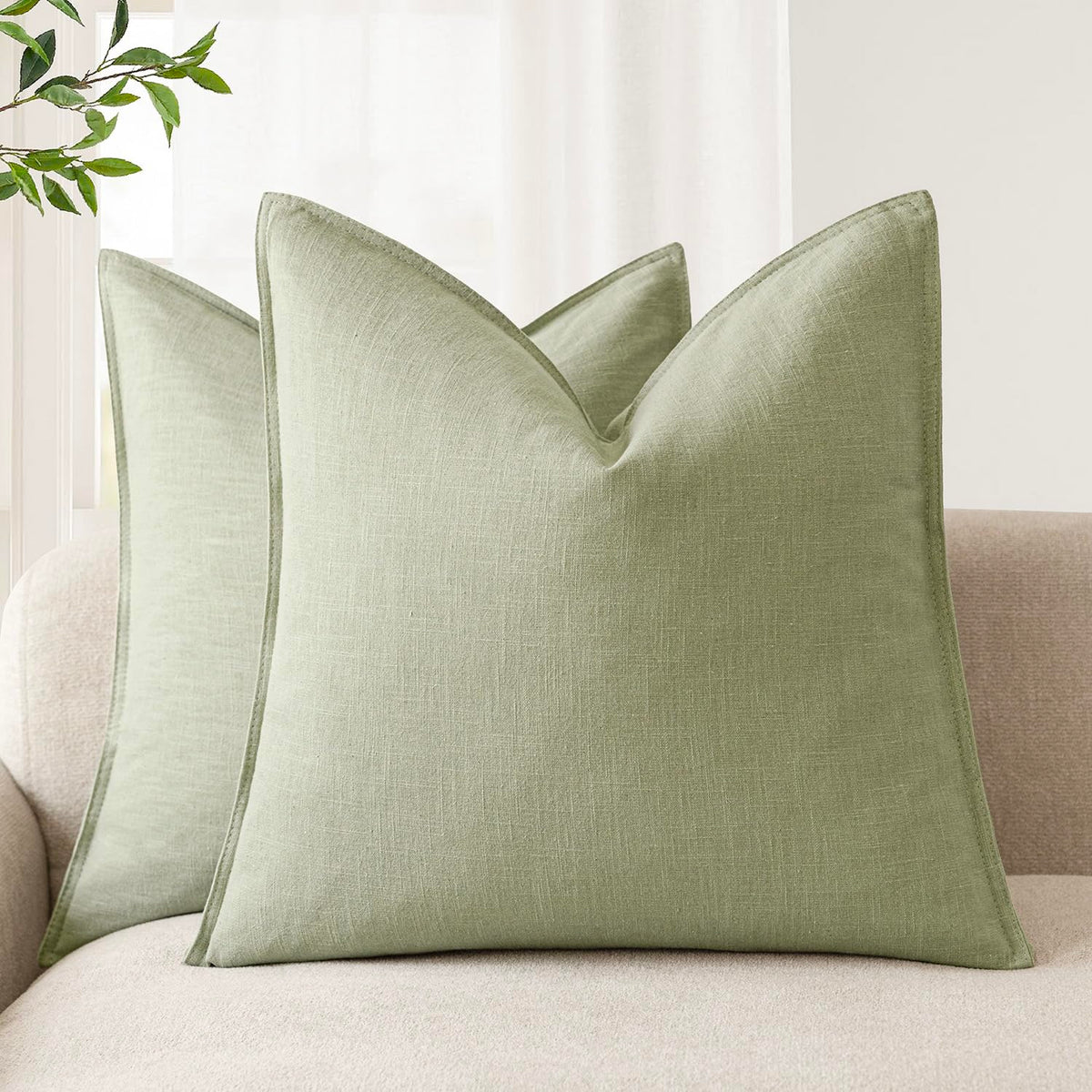 Foindtower Linen Solid Decorative Throw Pillow Covers 18x18 Natural Beige