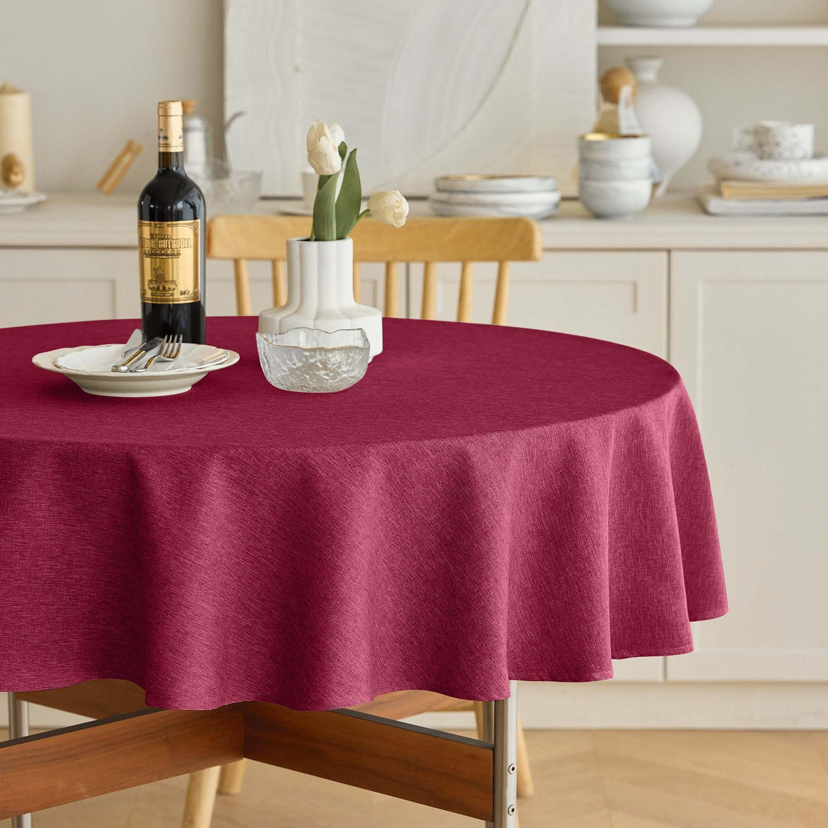Decorelia Sage Green Linen Textured Tablecloth Rectangular 52 x70 Inch