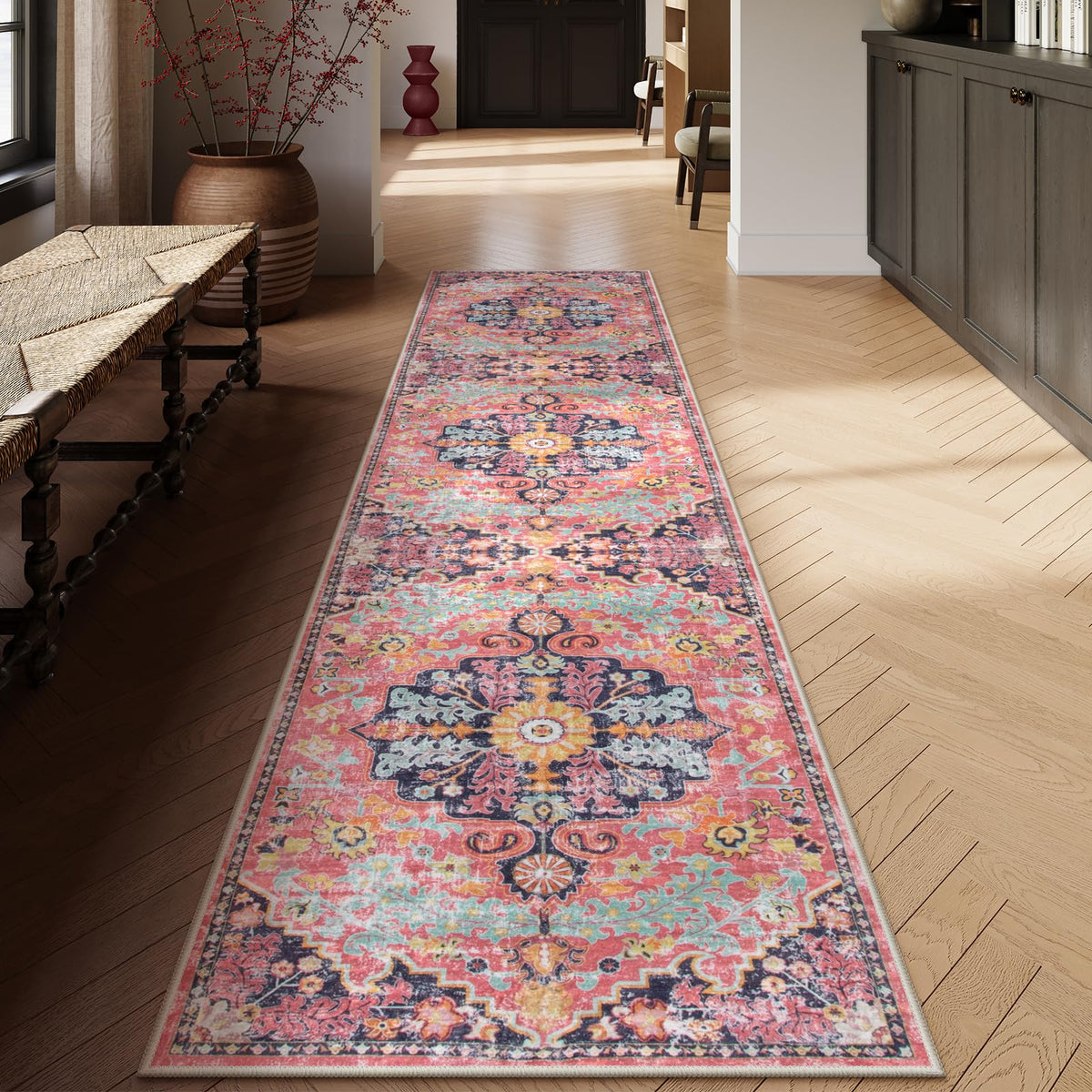 Lahome Felice Boho Tribal 2x3 Washable Small Rugs for Entryway Doormat Indoor Entrance, Throw Rugs with Rubber Backing, Bohemian Soft Non-Slip Bathroom Carpet for Bath Front Door Kitchen Floor