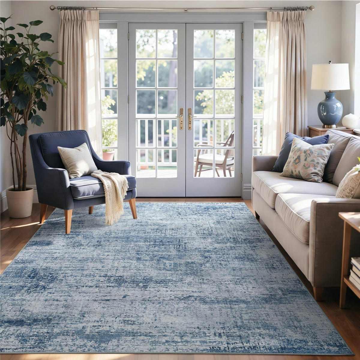 6x9 Ft Large Area Rugs for Living Room, Soft Non-Slip Washable Rugs Modern Abstract Pattern Carpet for Bedroom Indoor Floor Nursery Home Decor (Blue)