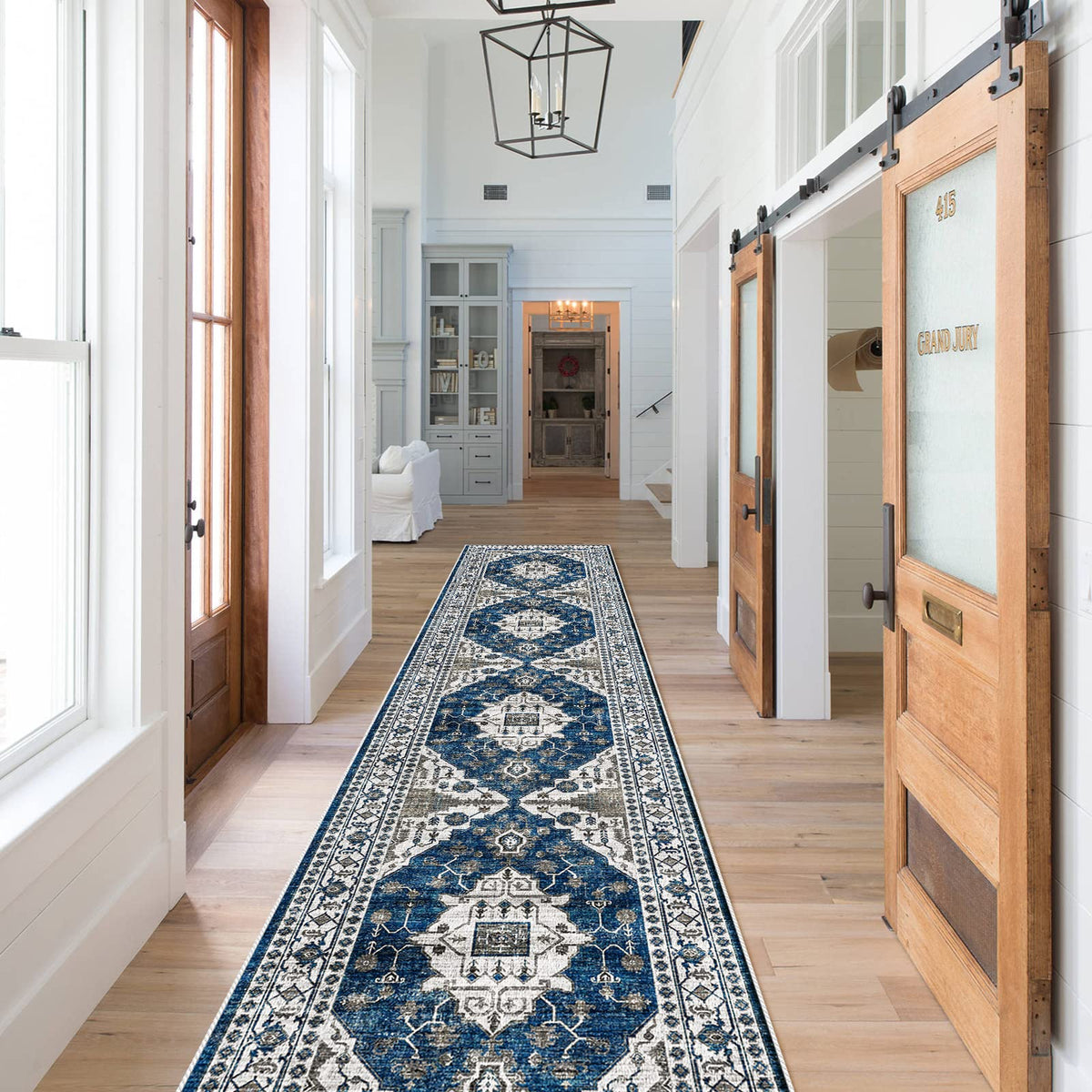 Hallway Washable Runner Rug - 2x10 Kitchen Rugs Entryway Rug Runner Vintage Soft Floor Mat Non Slip Indoor Farmhouse Carpet for Bathroom Living Room Bedroom (2 X 10, Beige)