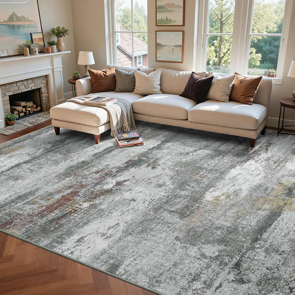6x9 Ft Large Area Rugs for Living Room, Soft Non-Slip Washable Rugs Modern Abstract Pattern Carpet for Bedroom Indoor Floor Nursery Home Decor (Blue)