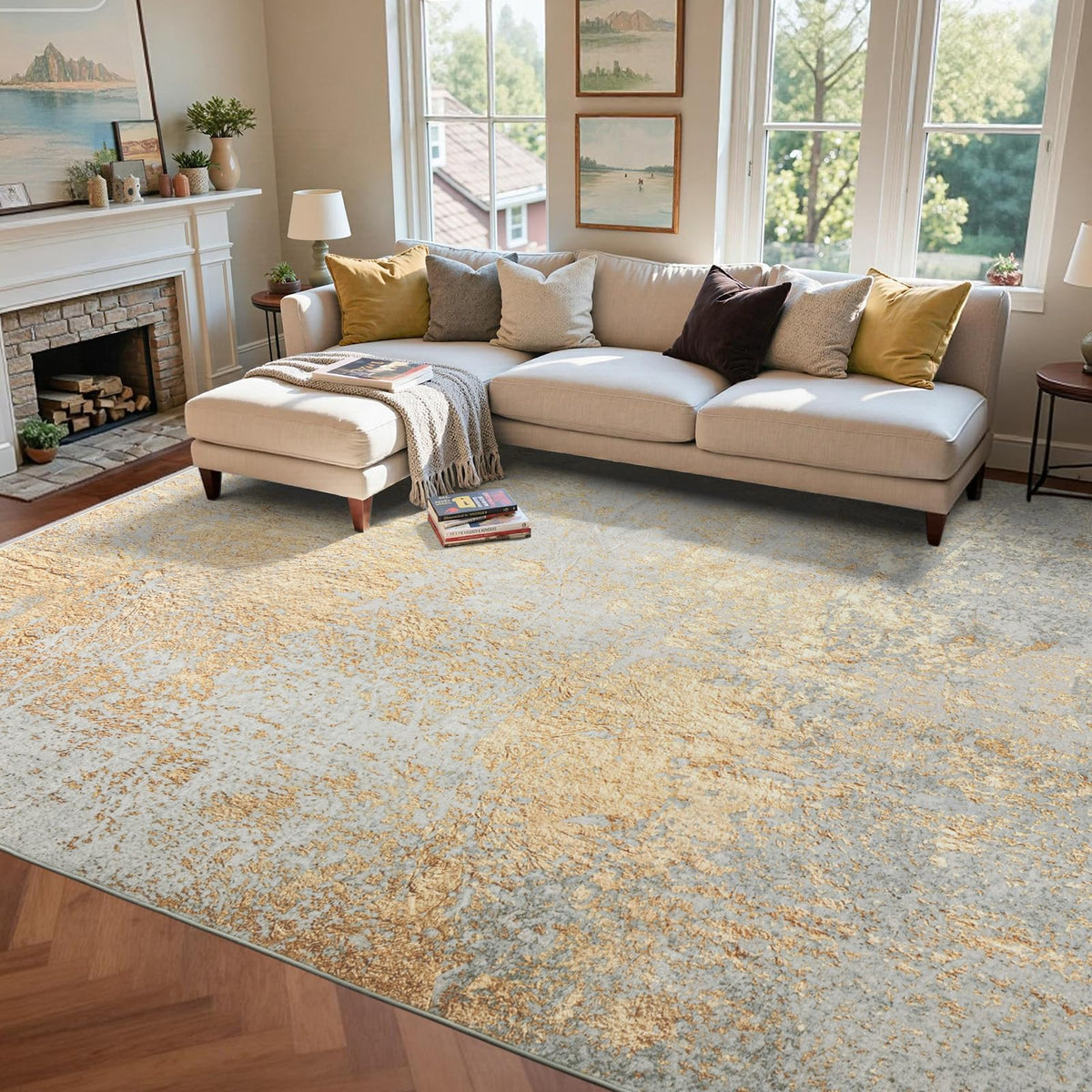 6x9 Ft Large Area Rugs for Living Room, Soft Non-Slip Washable Rugs Modern Abstract Pattern Carpet for Bedroom Indoor Floor Nursery Home Decor (Blue)
