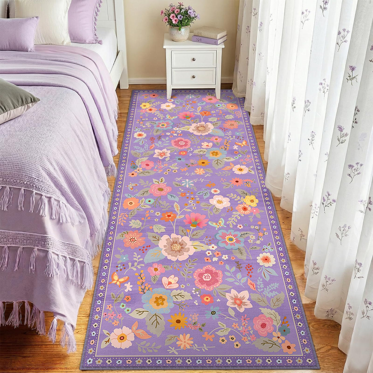 RELEANY Floral Washable 5x7 Area Rugs Black