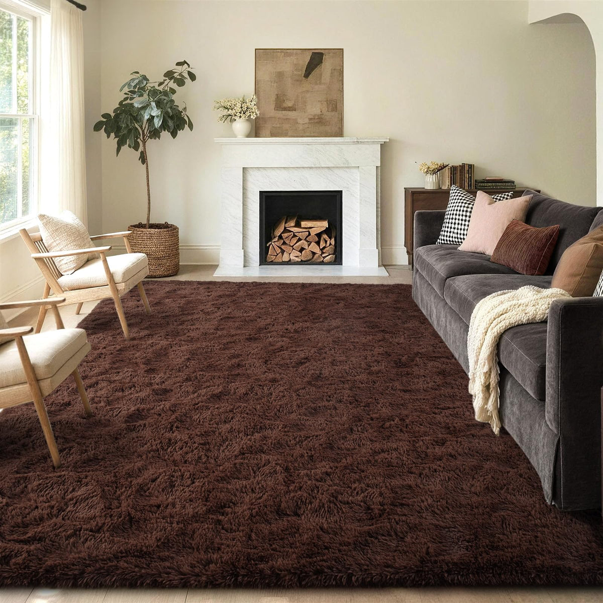 5x8 Area Rugs For Living Room Fluffy Black Rug For Bedroom (Black)