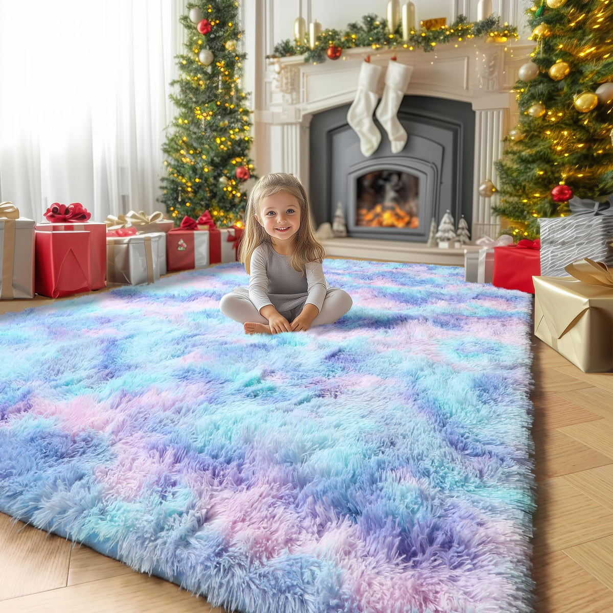 Amdrebio Grass Green Fluffy Area Rug 4x6 for Bedroom Classroom Living Room