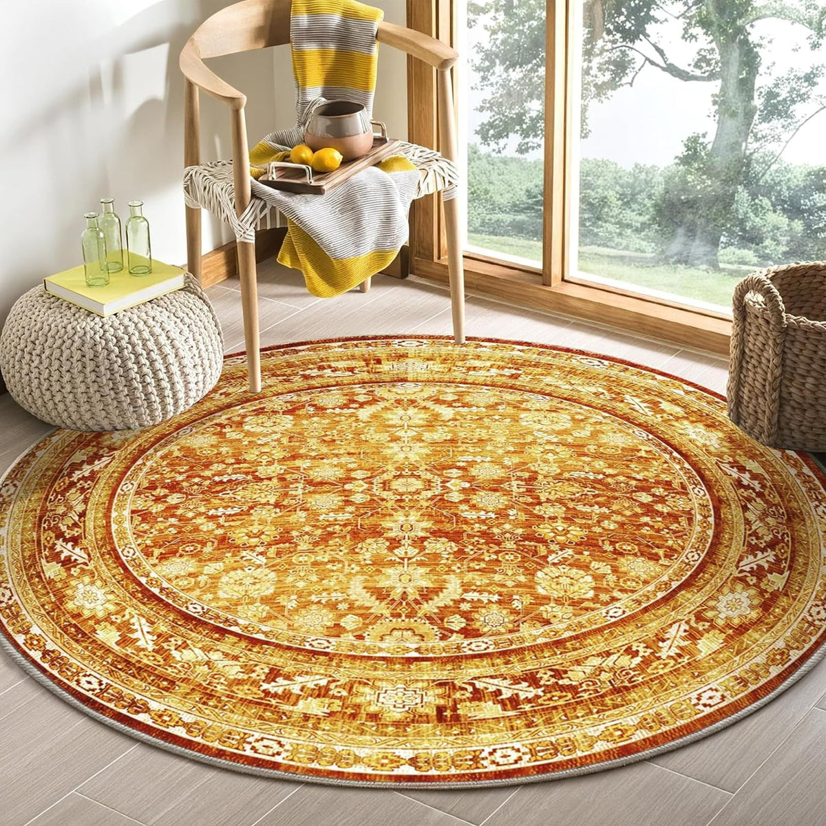 OPPODREAM Vintage Blue Area Rugs 5x7, Washable Rug for Living Room