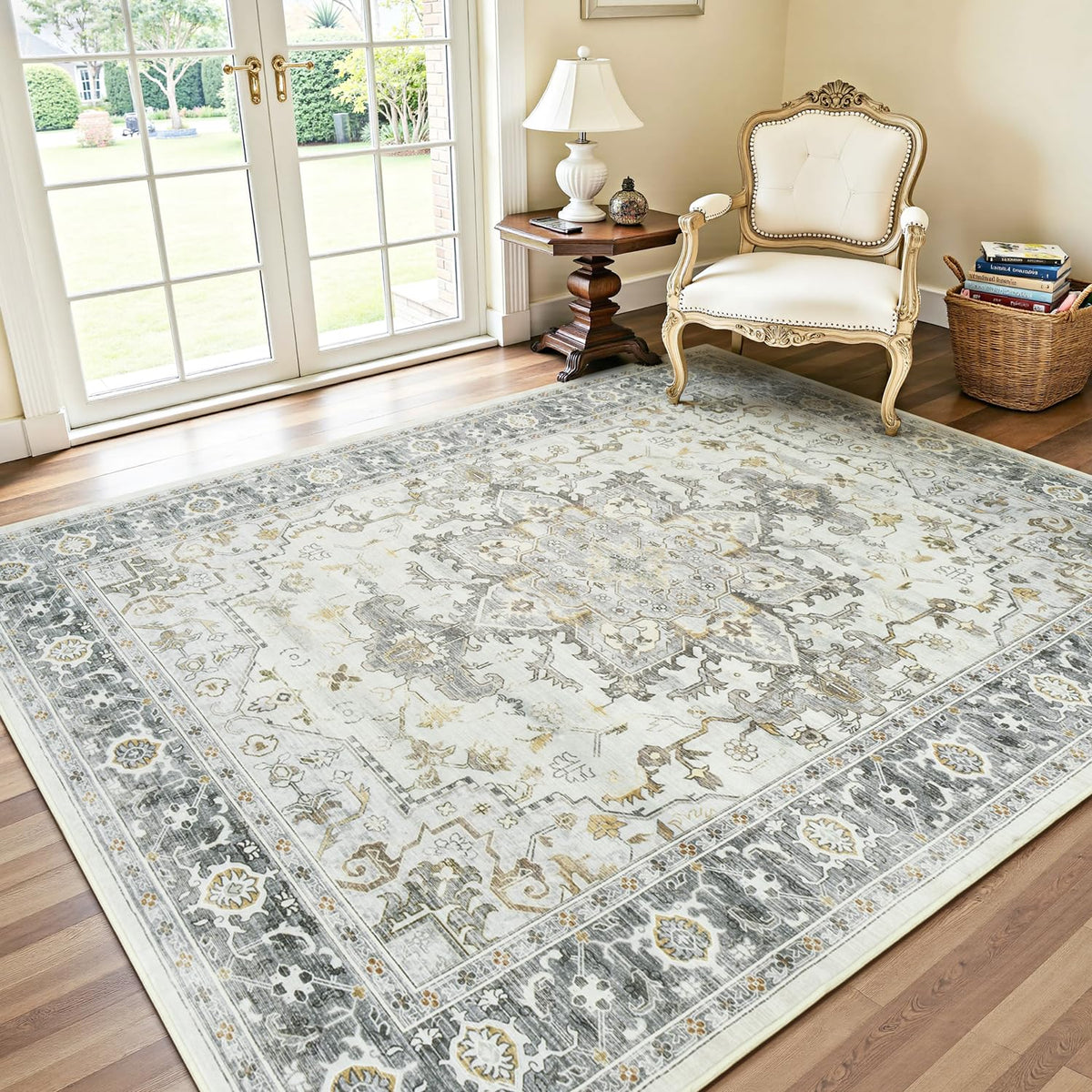 Lofus 5x7 Area Rugs for Living Room Bedroom, Soft Boho Carpet Floral Brown