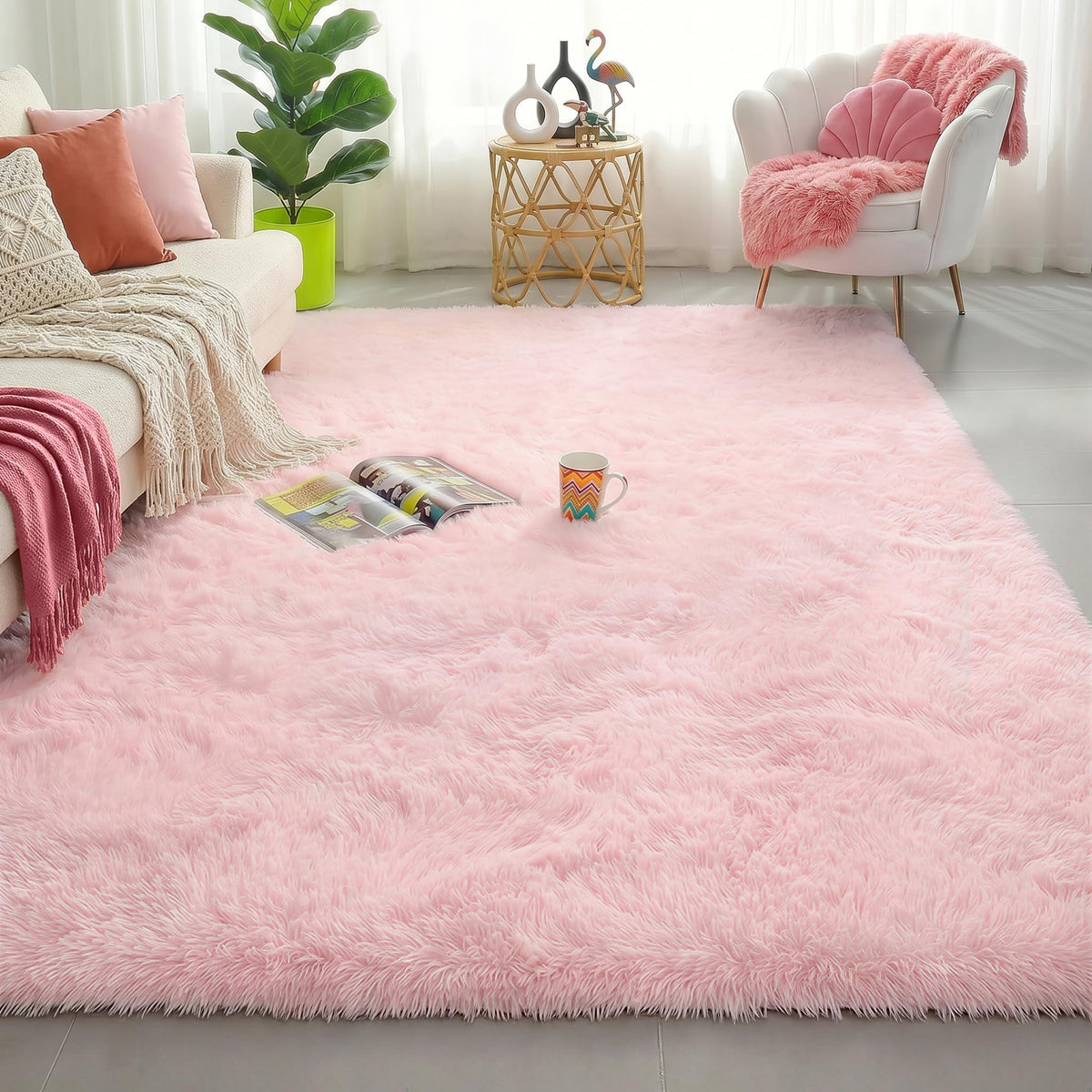 Amdrebio Grass Green Fluffy Area Rug 4x6 for Bedroom Classroom Living Room