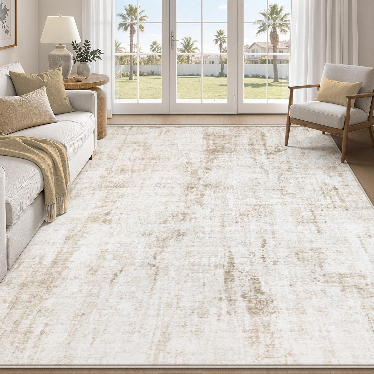 MXSANYOO 8x10 Area Rugs Washable Rug: Abstract Neutral Rugs Modern Non Slip Area Rug Stain Resistant Low Pile Indoor Carpet for Dining Room Bedroom Nursery Office (Multi Blue, 8'x10')