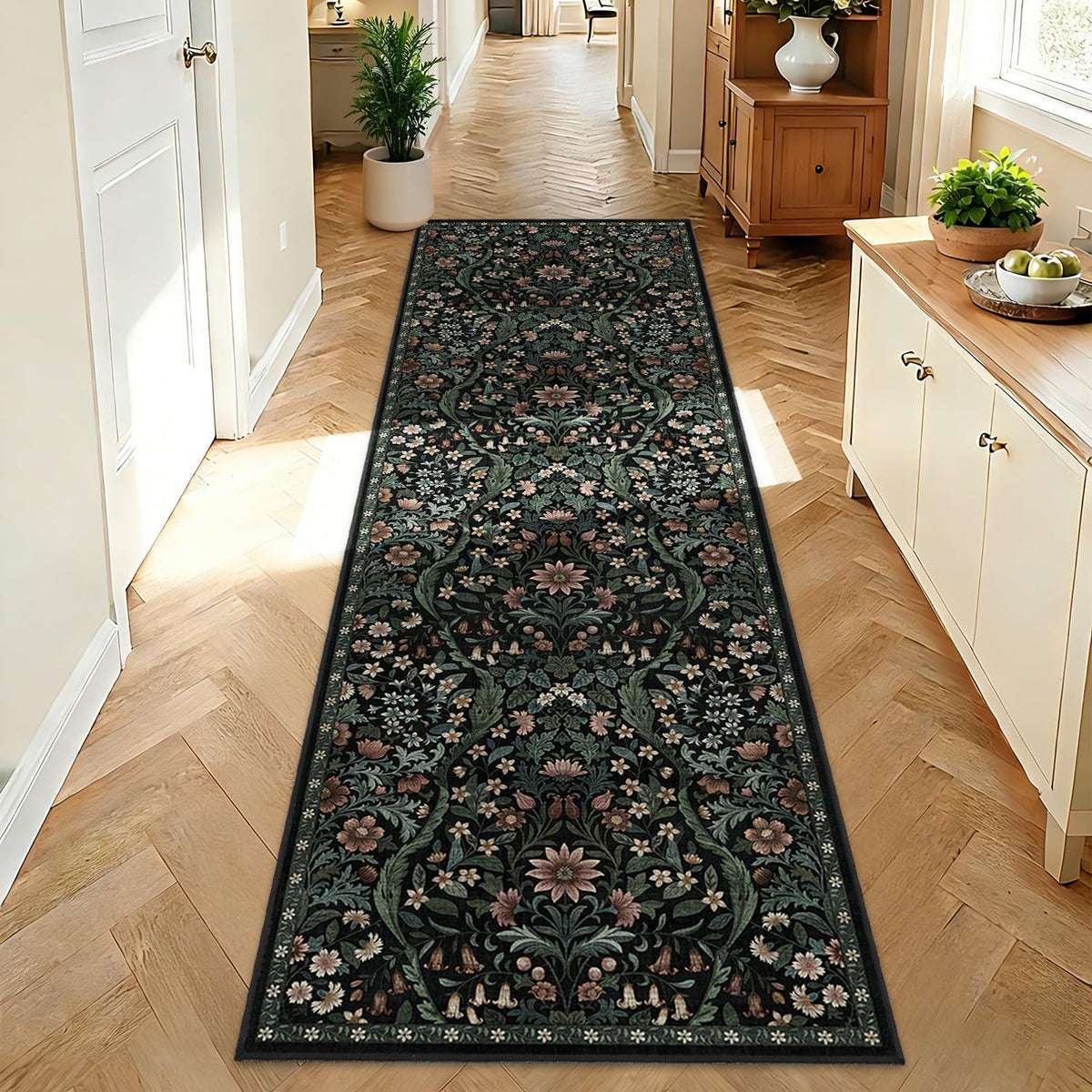 Floral Area Rug 5x7 Botanical Washable Carpet for Living Room