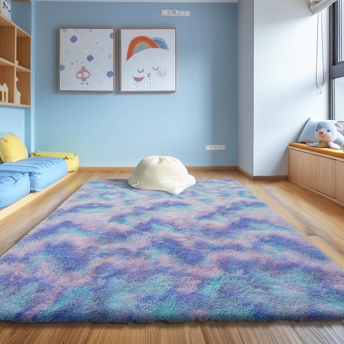6x9 Black Fluffy Area Rug for Living Room,Large Shag Area Rugs for Bedroom
