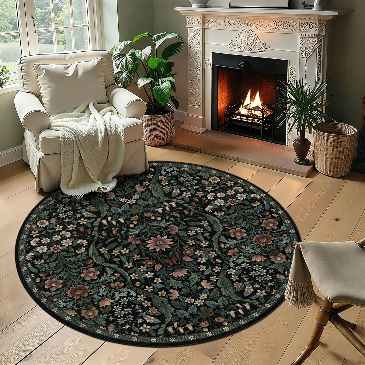 Floral Area Rug 5x7 Botanical Washable Carpet for Living Room