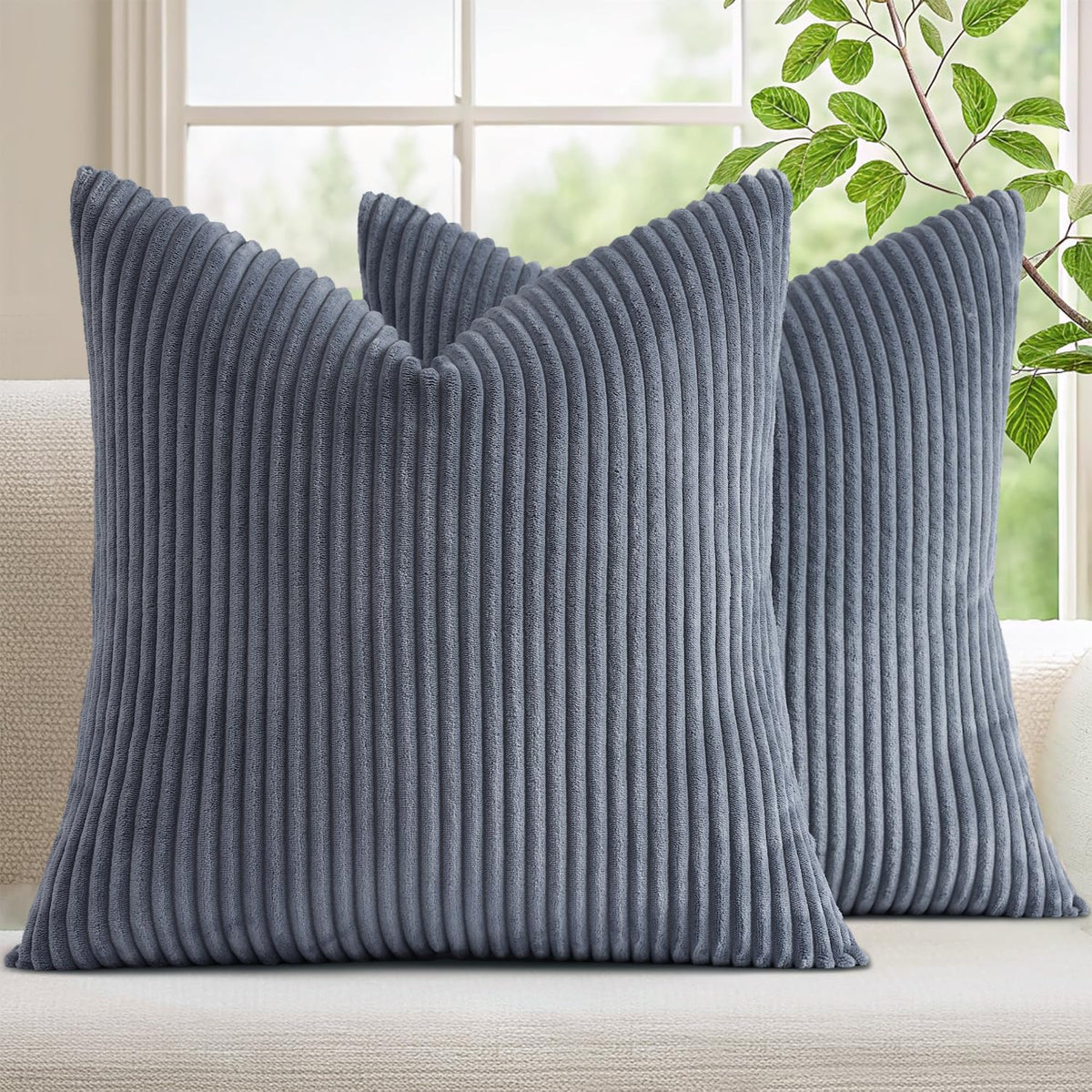 Mecatny Corduroy Fall Throw Pillow Covers 18x18 Set of 2 Olive Green