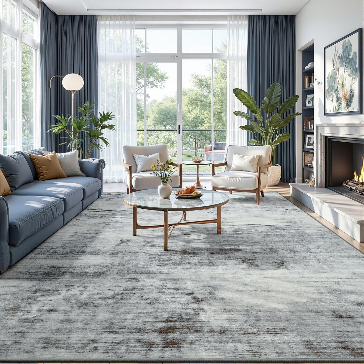 Toneed 4'x6' Washable Area Rugs for Bedroom Living Room, 48"x72" Grey