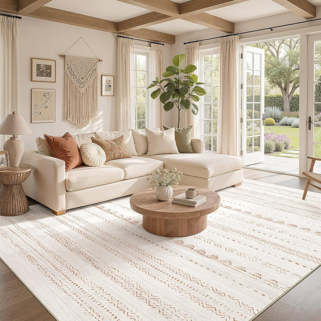 Nakagishi Boho 5x7 Area Rug Living Room Rugs Machine Washable Beige/Brown