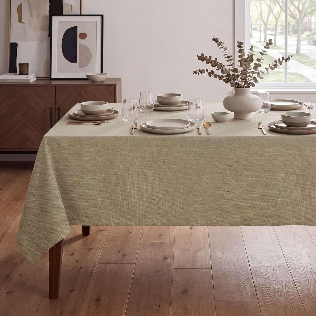 H.VERSAILTEX Linen Textured Table Cloths 60 x 120 Inch Premium Solid Tablecloth Spill-Proof Waterproof Table Cover for Dining Buffet Feature Extra Soft and Thick Fabric Wrinkle Free, Taupe