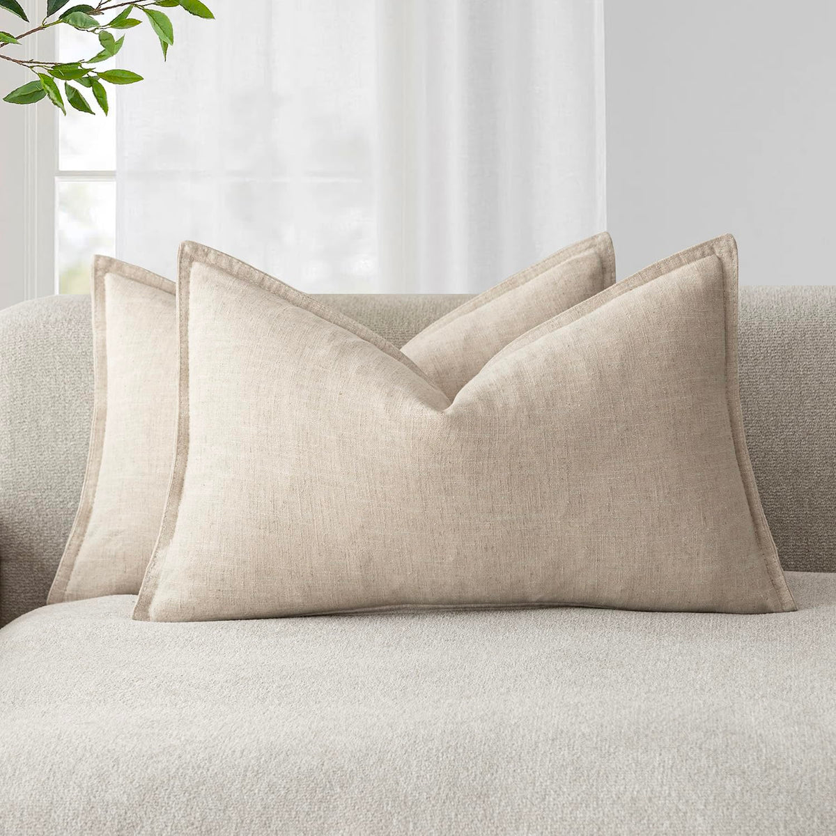 Foindtower Linen Solid Decorative Throw Pillow Covers 18x18 Natural Beige
