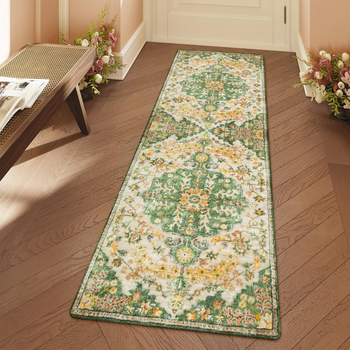 Lahome Felice Boho Tribal 2x3 Washable Small Rugs for Entryway Doormat Indoor Entrance, Throw Rugs with Rubber Backing, Bohemian Soft Non-Slip Bathroom Carpet for Bath Front Door Kitchen Floor