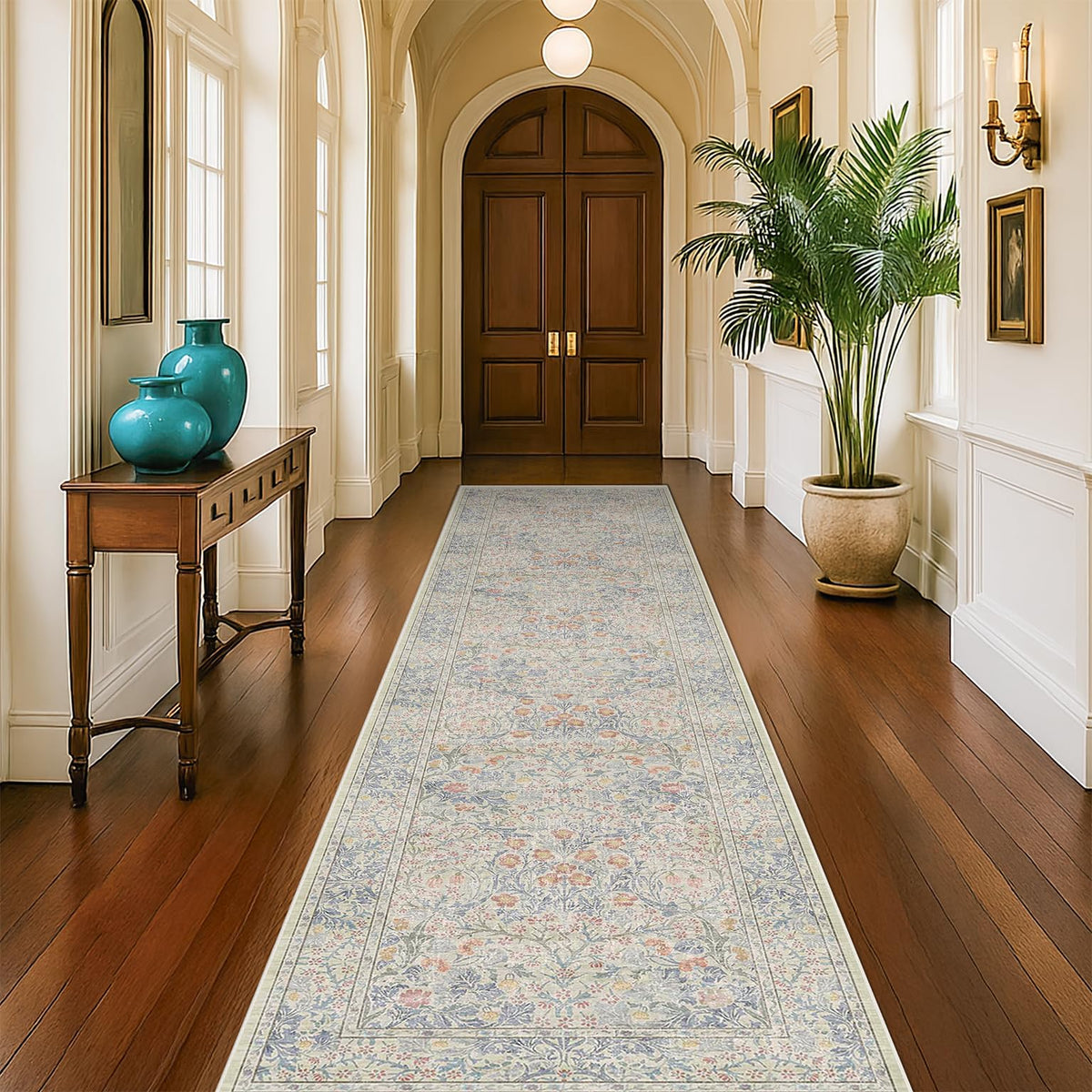 Vintage Floral Dark Green 3x5 Area Rugs for Entryway, Kitchen, Bedroom Beside Rug, Laundry Room, Non-Slip Low Pile Ultra Soft Stain Resistant Small Carpet