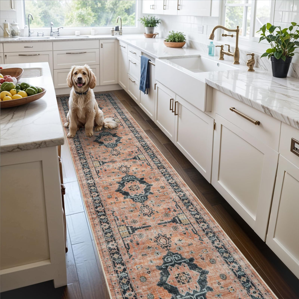 Hallway Washable Runner Rug - 2x10 Kitchen Rugs Entryway Rug Runner Vintage Soft Floor Mat Non Slip Indoor Farmhouse Carpet for Bathroom Living Room Bedroom (2 X 10, Beige)