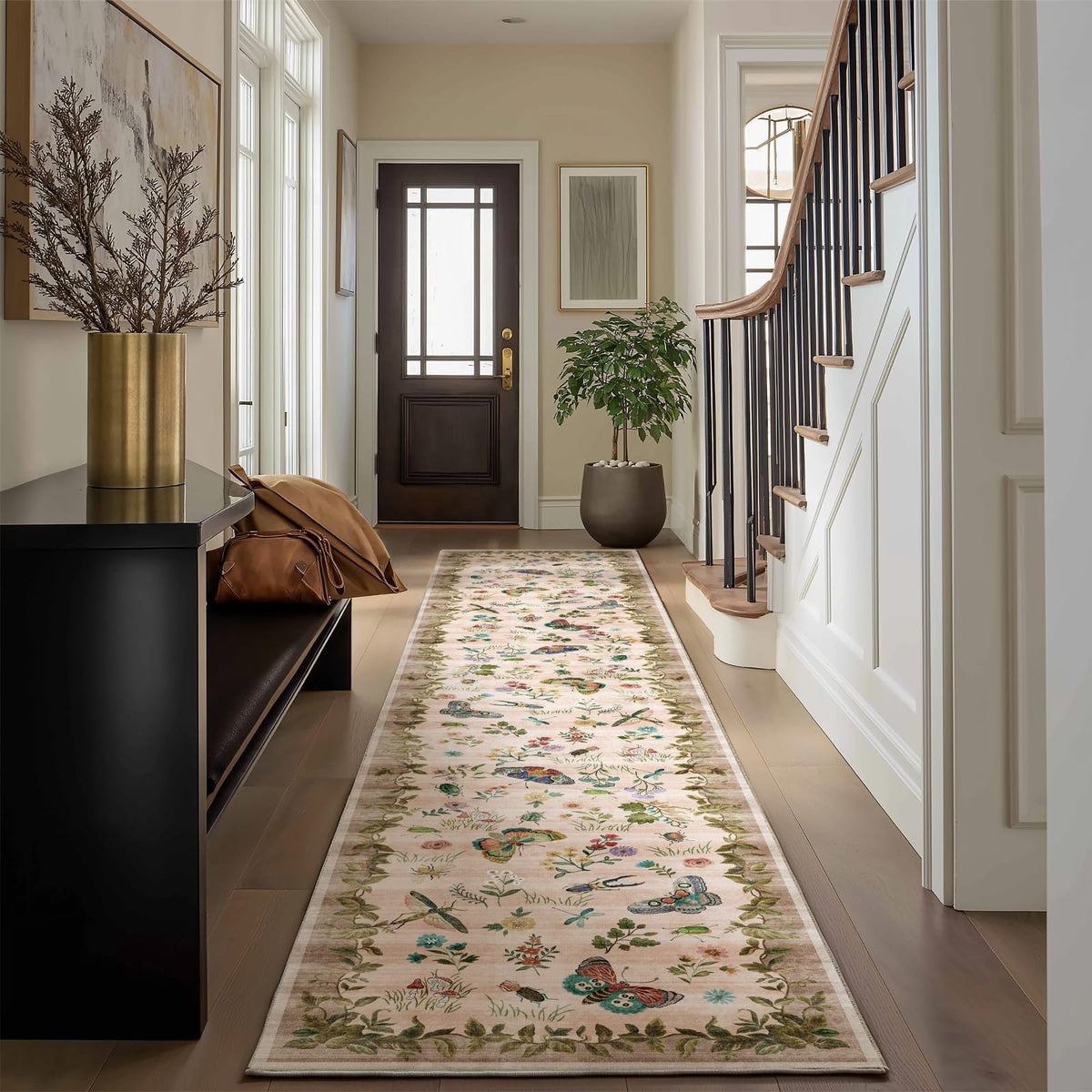 Washable Area Rugs for Living Room: 9x12 Area Rug for Bedroom Vintage Stain Resistant Non Slip Low Pile Lightweight Soft Carpet for Kitchen Dining Room Farmhouse Kids Room Nursery