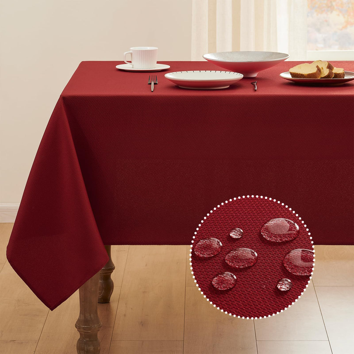 Veblandy Textured Tablecloth Rectangle Waterproof Table Cloth, Washable Table Cover Wrinkle Free Fabric Tabletop Decoration for Kitchen, Dining, Wedding, Parties, 60 x 104 Inch, Red