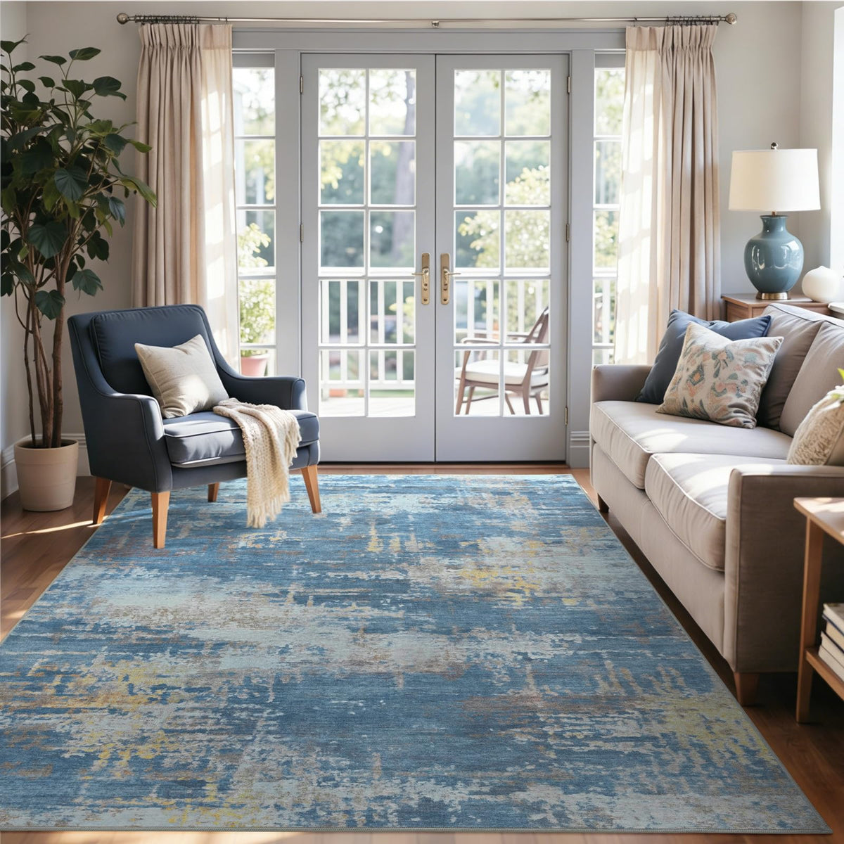 6x9 Ft Large Area Rugs for Living Room, Soft Non-Slip Washable Rugs Modern Abstract Pattern Carpet for Bedroom Indoor Floor Nursery Home Decor (Blue)