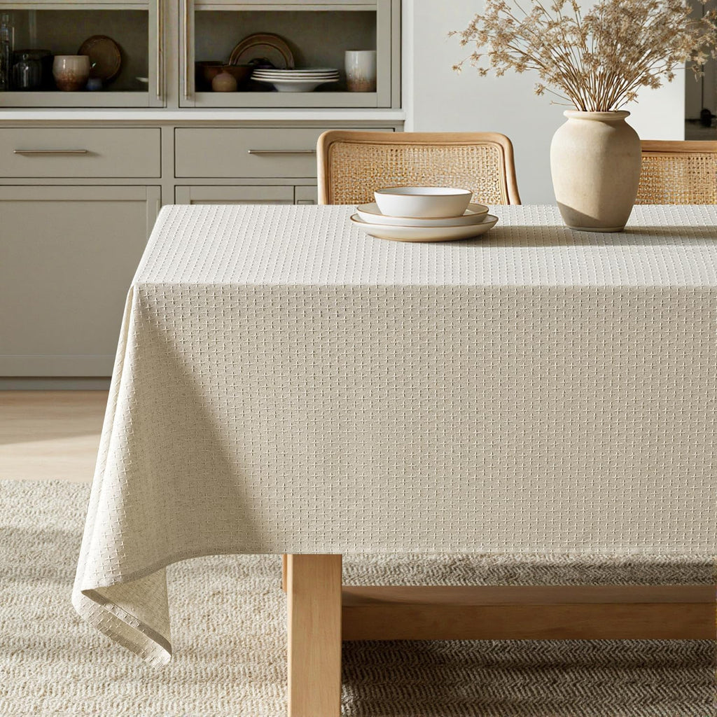 MIULEE Natural Beige Linen Rectangle Tablecloth 52x70 Inch