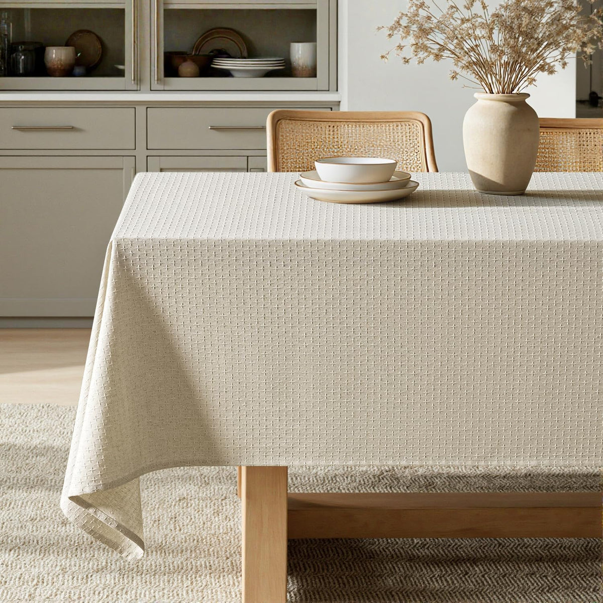 MIULEE Natural Beige Linen Rectangle Tablecloth 52x70 Inch