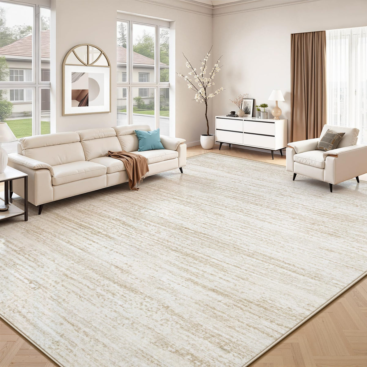 Area Rug 6x9 Living Room Rugs: Washable Modern Rug Non-Slip Soft Rugs Stain Resistant Printed Rug Indoor Carpet for Bedroom Kitchen Dining Room Nursery Home(Beige, 6'x9')
