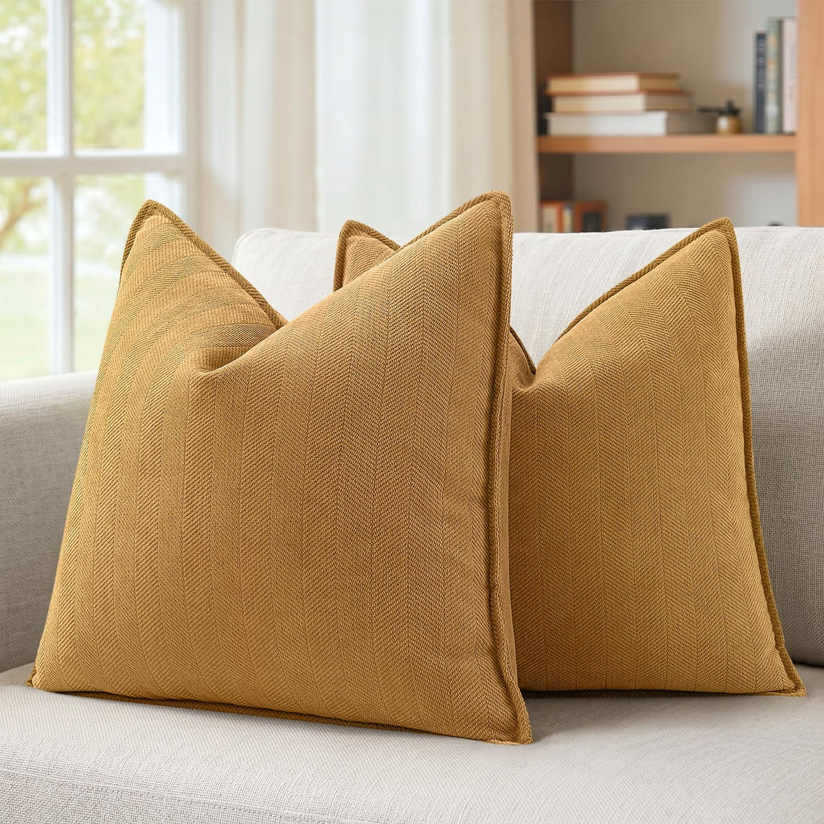 MIULEE Pack of 2 Sage Green Decorative Chenille Pillow Covers 20x20 Inch