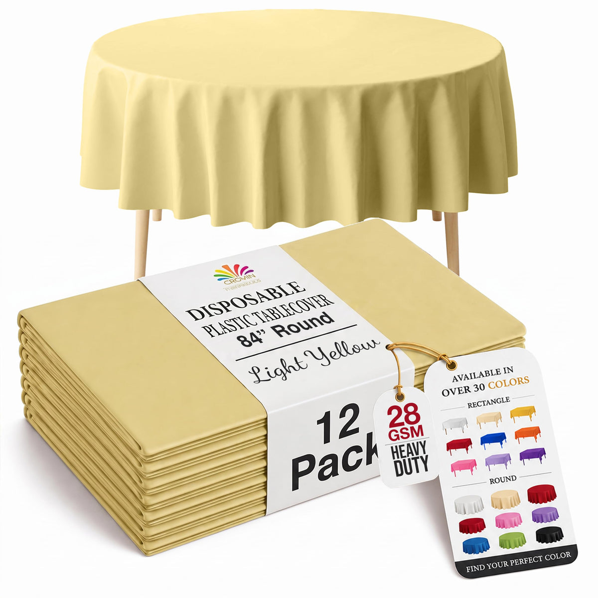 Exquisite 12-Pack Premium Plastic Tablecloth 12-Pack Premium Plastic Tablecloth 84in. Round Table Cover - Emerald Green