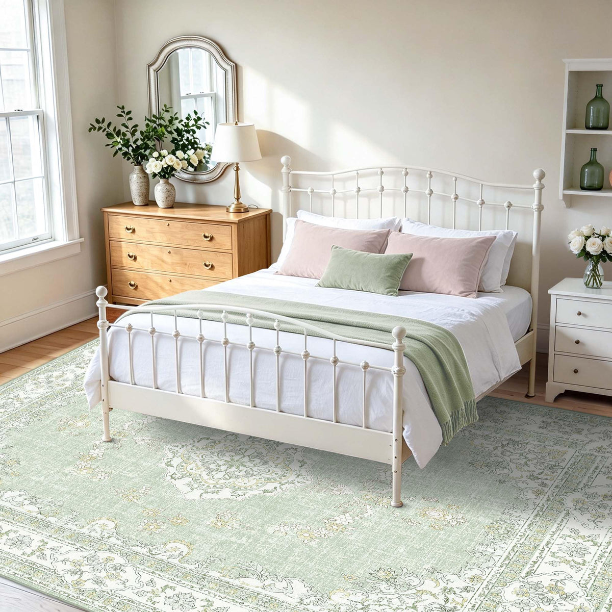 Soft Pink Rug for Girls Room: 5x8 Vintage Washable Carpet Bedroom Nursery