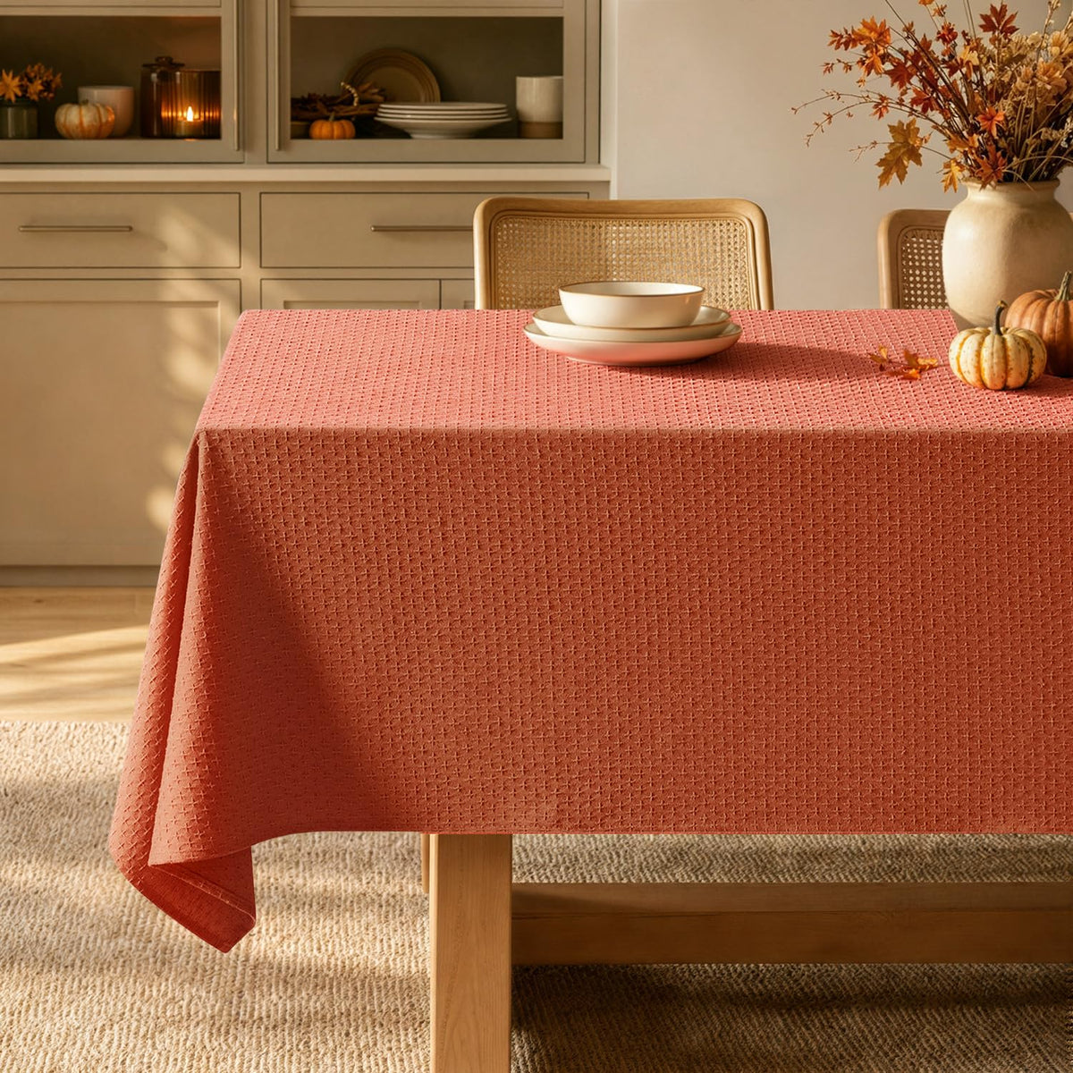 MIULEE Natural Beige Linen Rectangle Tablecloth 52x70 Inch