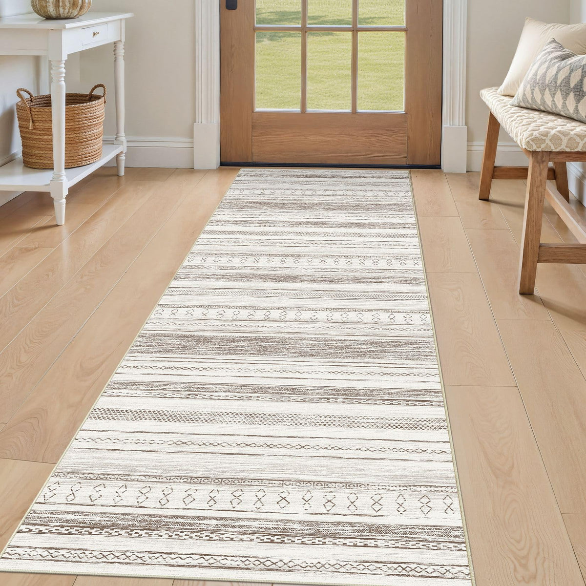 Tortania Area Rug Living Room Rugs - 5x7 Washable Large Soft Neutral Boho Moroccan Bohemian Farmhouse Rug Indoor Floor Carpet for Bedroom Under Dining Table Home Office Decor - Cream Brown