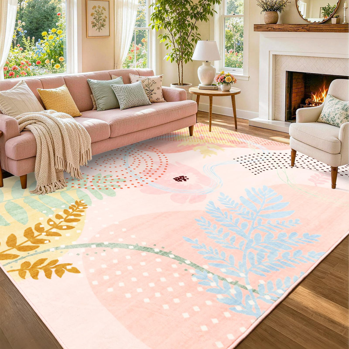 6x9 Ft Large Area Rugs for Living Room, Soft Non-Slip Machine Washable Rug, Vintage Stain Resistant Carpets for Bedroom Nursery Dining Room Home Decor (Beige)