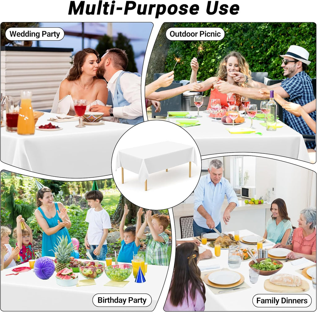 QZYL 4 Packs White Plastic Tablecloth, Large Sturdy Disposable Table Cloth
