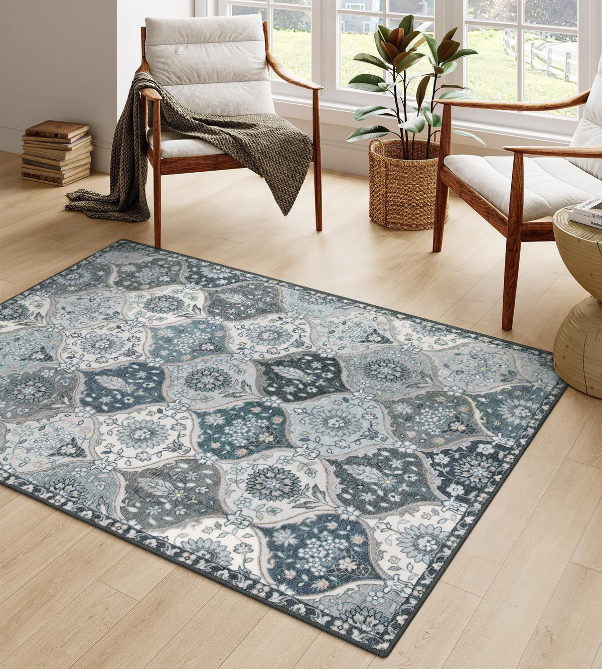 Lahome Moroccan Machine Washable Rugs for Living Room, 4x6 Rug for Bedroom