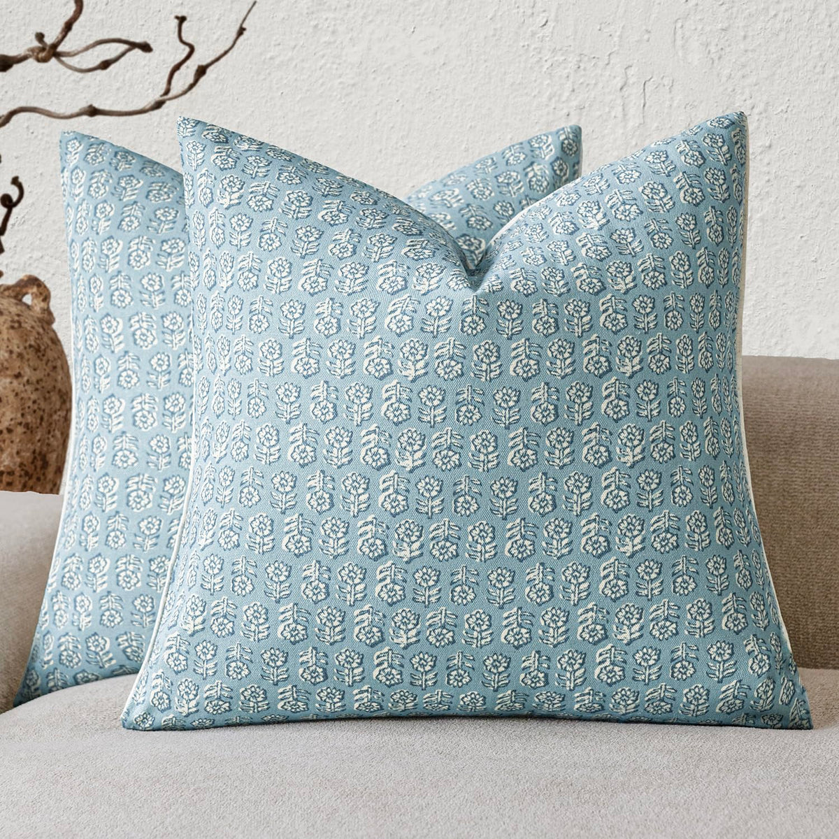 Foindtower Decorative Floral Print Throw Pillow Covers 20×20 Inch,Brown