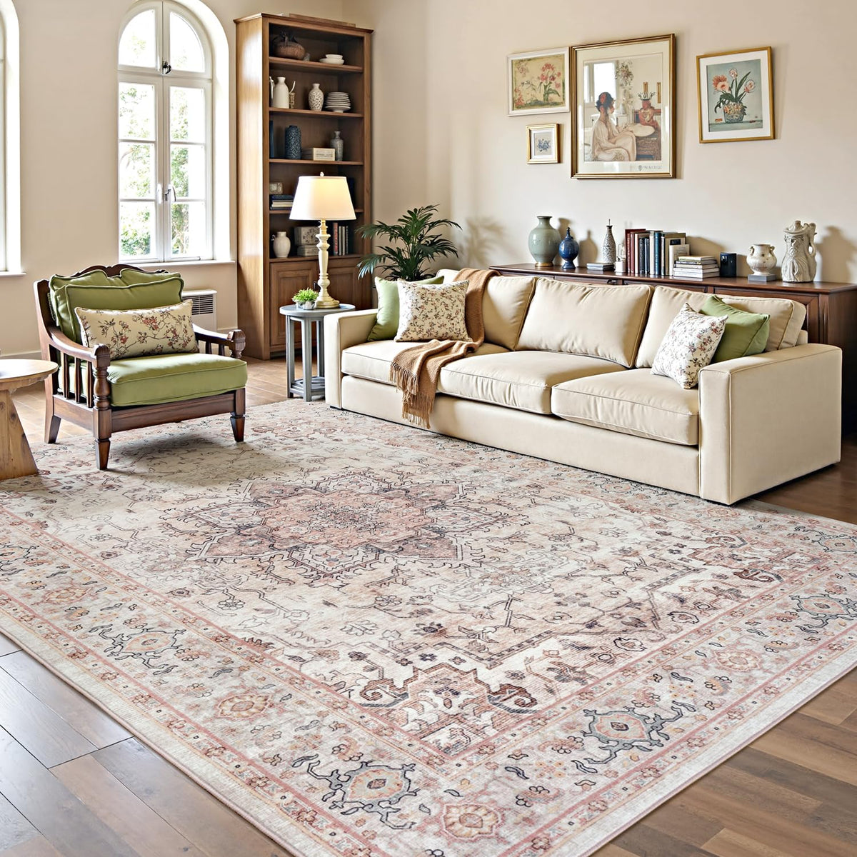 Lofus 5x7 Area Rugs for Living Room Bedroom, Soft Boho Carpet Floral Brown