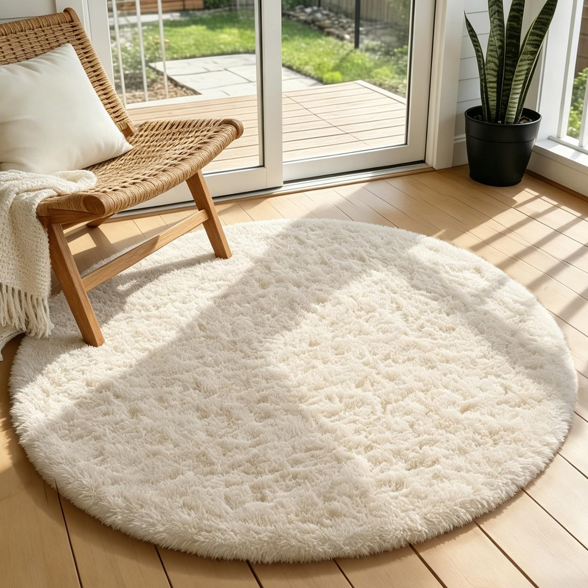Ophanie Area Rugs for Bedroom, Christmas Upgrade Non-Slip Ivory Fluffy Soft Shag Living Room Carpet, Indoor Floor 4x6 Fuzzy Shaggy Plush Nursery Rug for Kids Dorm Decor with Over 99 pcs Pile fibers