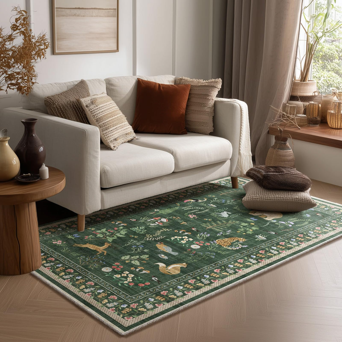 Washable Area Rugs for Living Room: 9x12 Area Rug for Bedroom Vintage Stain Resistant Non Slip Low Pile Lightweight Soft Carpet for Kitchen Dining Room Farmhouse Kids Room Nursery