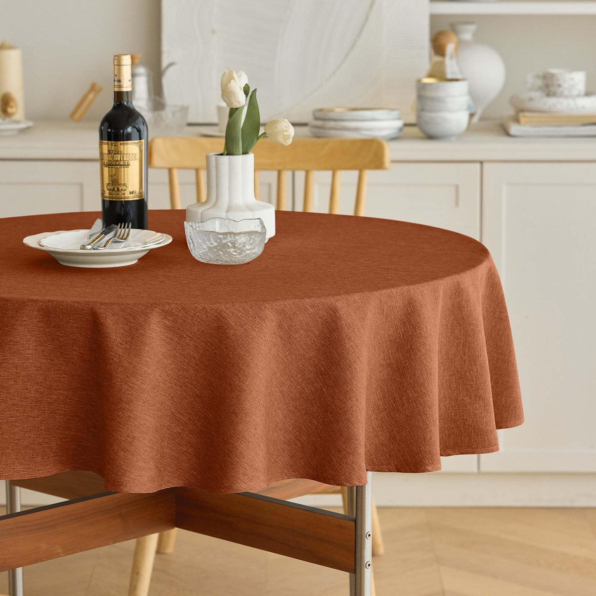 Decorelia Sage Green Linen Textured Tablecloth Rectangular 52 x70 Inch
