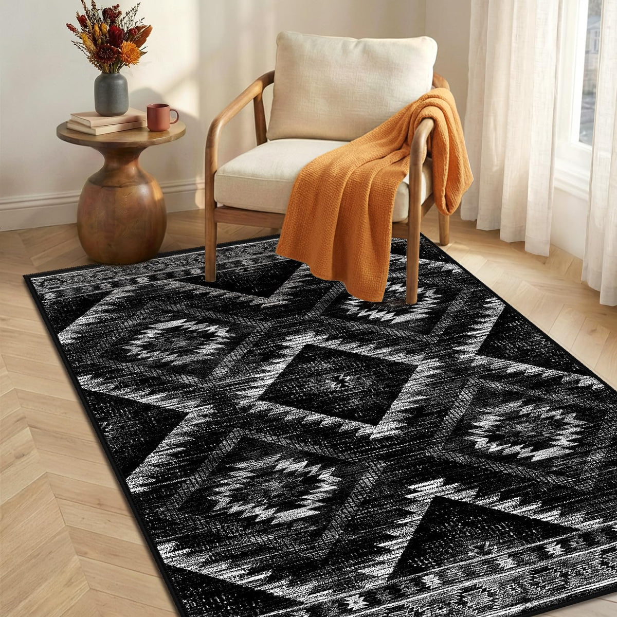 BESTSWEETIE 5'x7' Washable Area Rug for Living Room Bedroom Black
