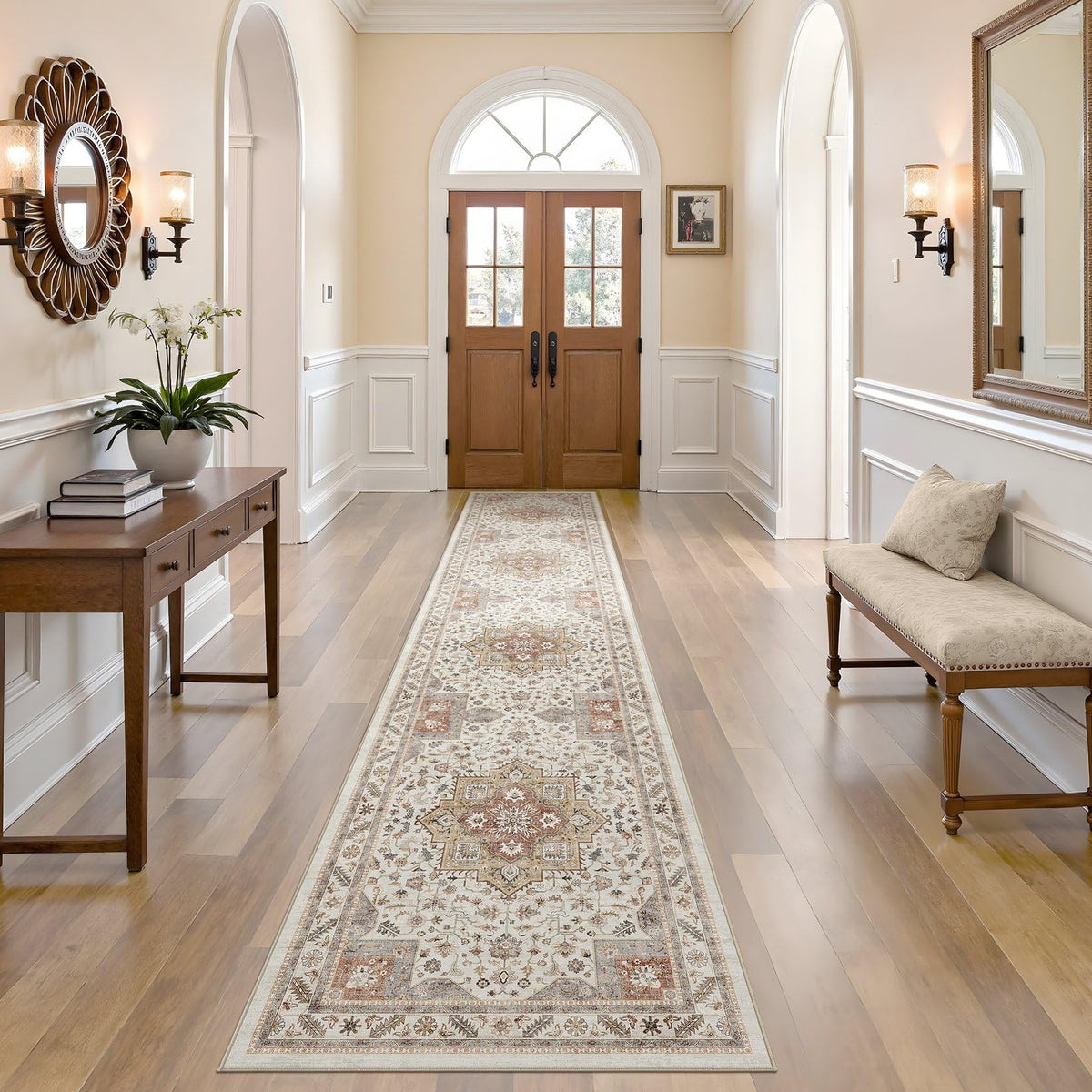 cotiled 5x7 Area Rug for Living Room, Washable, Traditional, Beige