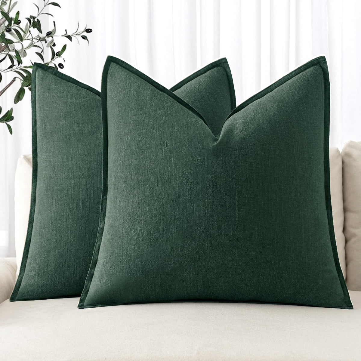 MIULEE Decorative Linen Euro Sham Pillow Covers 24x24 Natural Beige