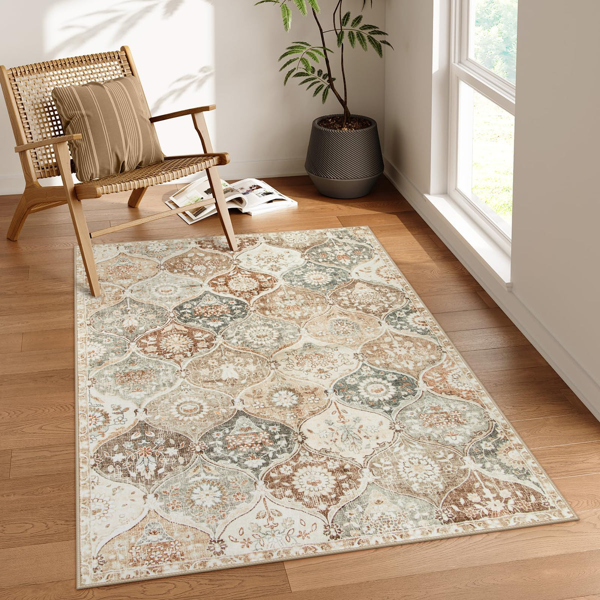Lahome Moroccan Machine Washable Rugs for Living Room, 4x6 Rug for Bedroom