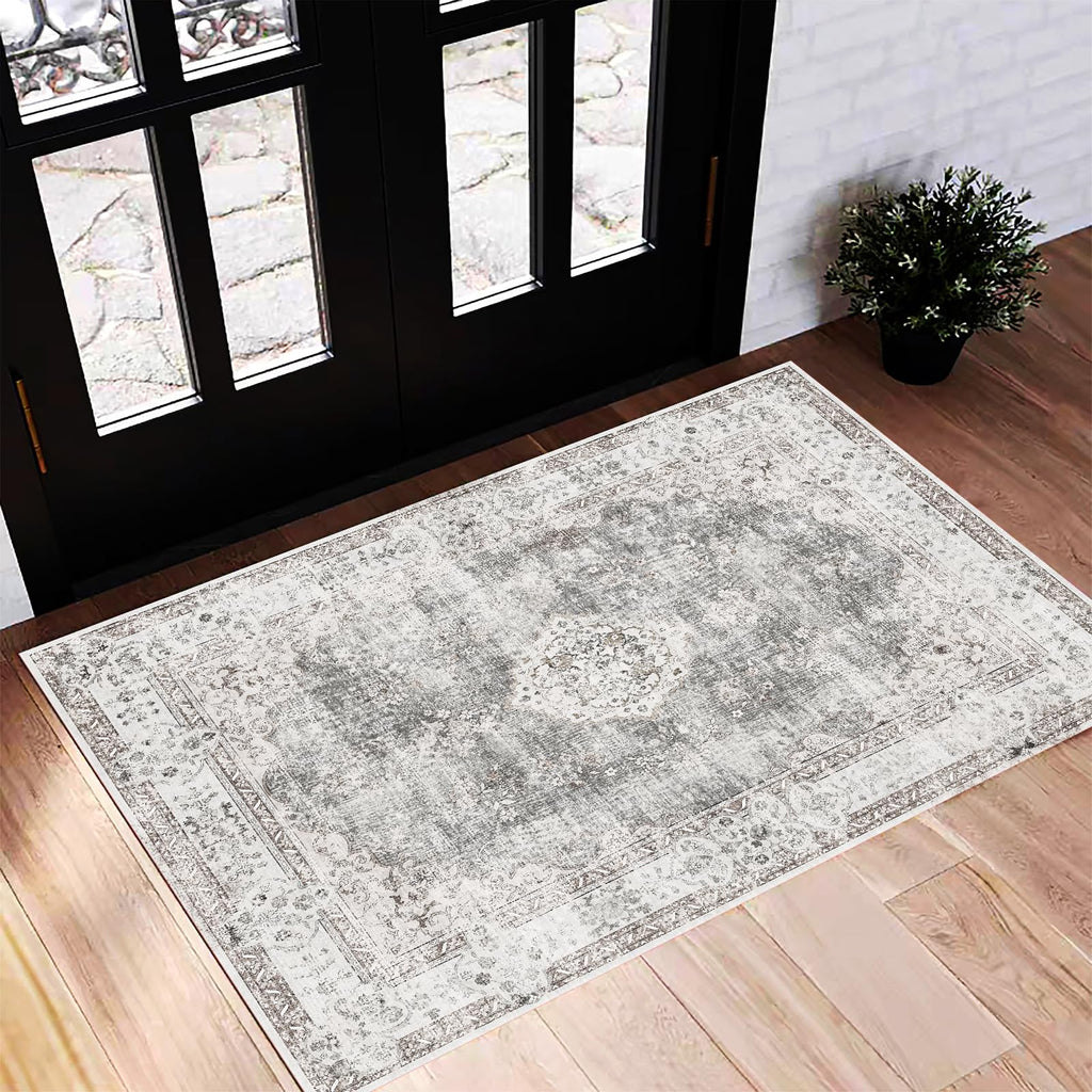 CHAMPLANT 6'x9' Washable Vintage Area Rug Boho Chic Medallion Distressed Design Non-Shedding Easy Care Ideal for High Traffic Areas in Living Room Bedroom Kitchen Office Large Carpet